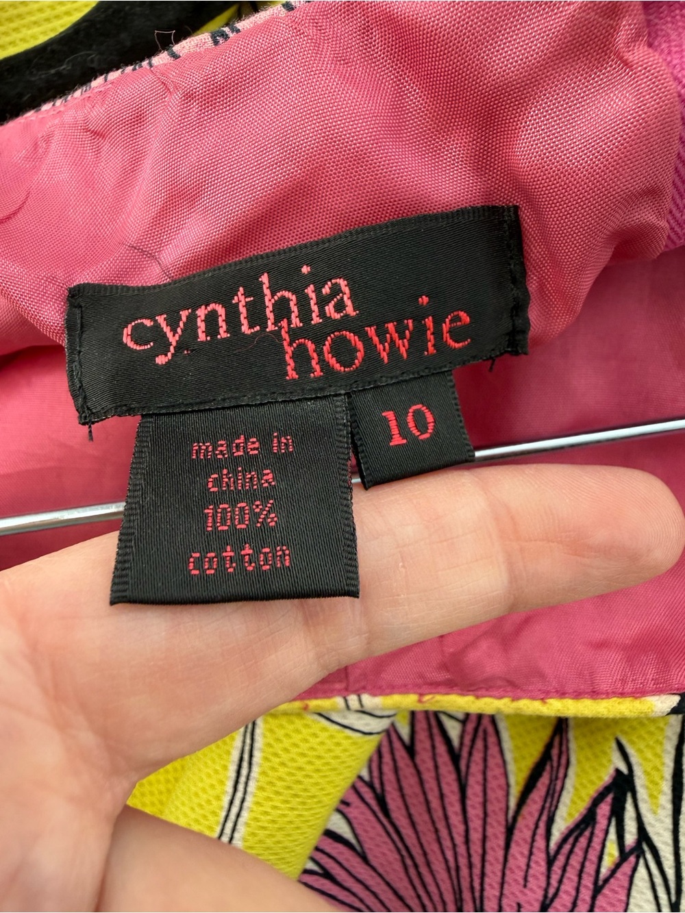 Vtg Cynthia Howie 100% cotton Sleeveless Yellow Floral Sheath Dress size 10 - Picture 10 of 10
